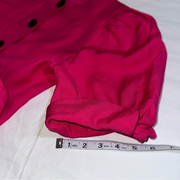 Vintage Hot Pink 80s Dress Button Front Real Vtg Linen - Picture 9 of 11